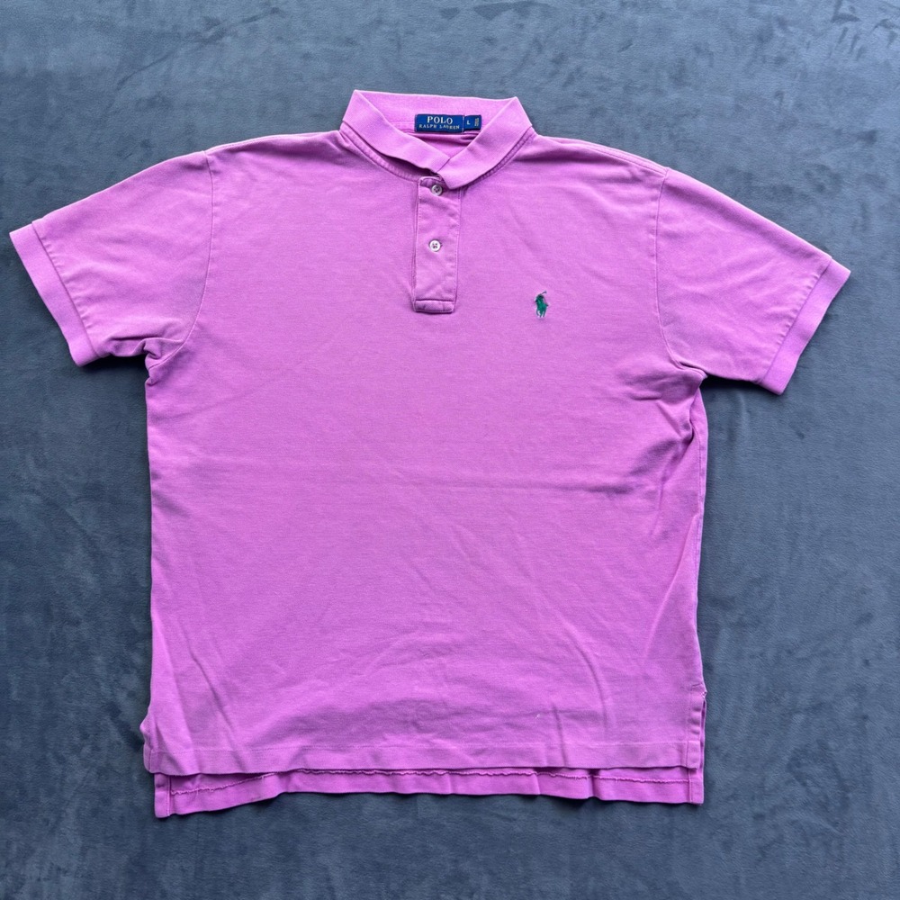 Polo Ralph Lauren Mens Pink Short Sleeve Pique Polo Shirt Green Pony Size Large